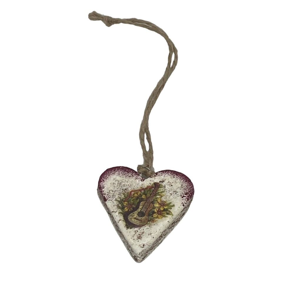 Handcrafted Retro Heart Christmas Salt Dough Ornament Guitar Design Ukraine